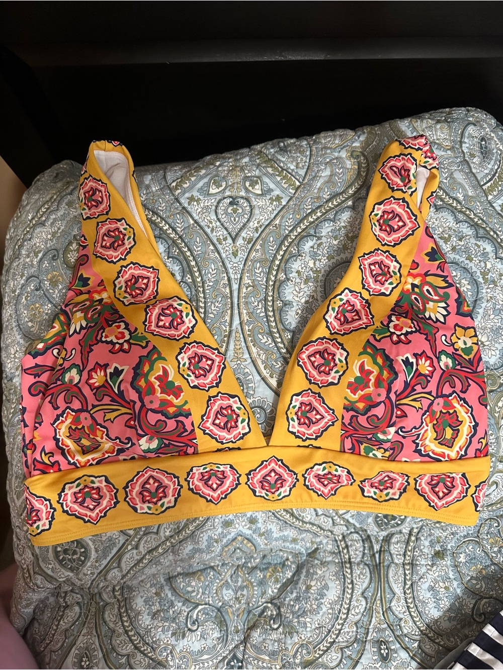Boden Yellow & Pink Floral Print Bikini Top